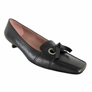 Franco Sarto Leather Square-toe Pumps Black-Bow Front Low Heel 7